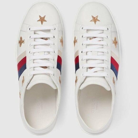 GUCCI Ace White 'Gucci Web' Gold Bees & Stars Low Top Sneakers Size EU37… - Picture 1 of 13